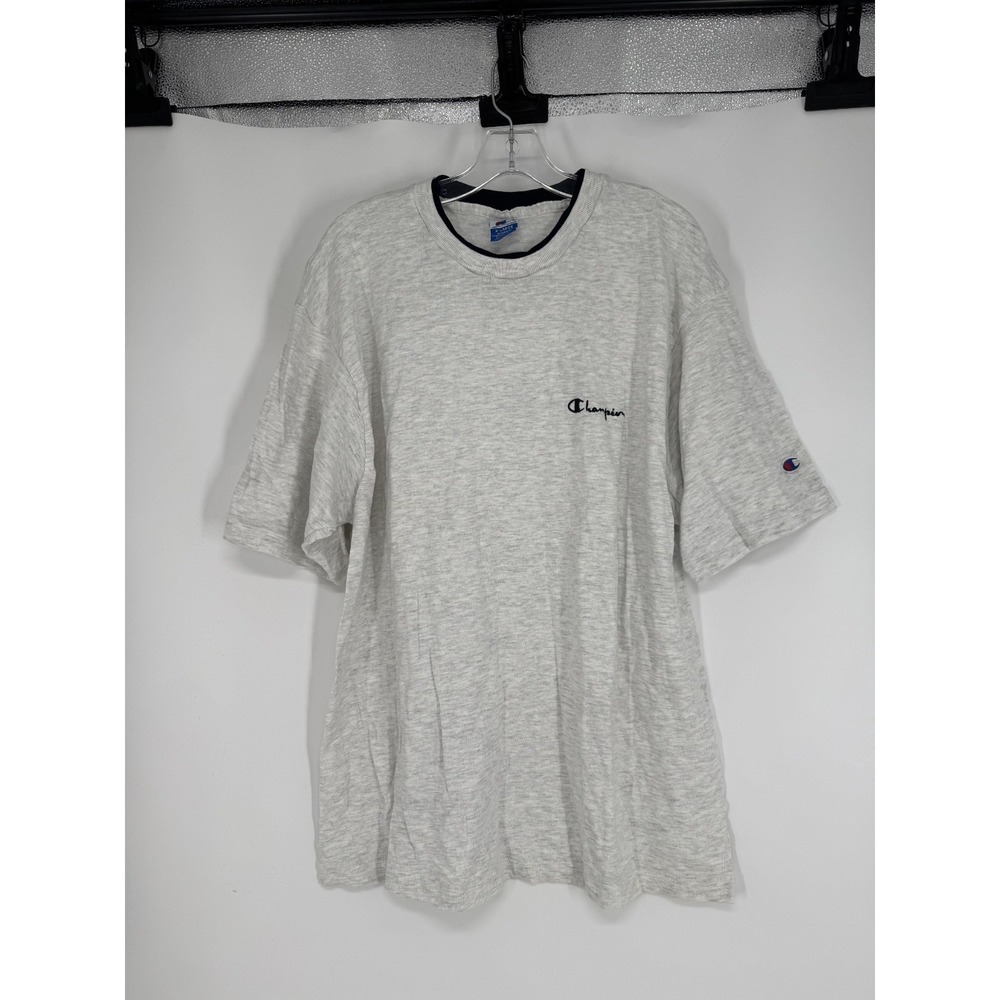 Vintage 90s Champion Made In USA Ringer Short Sleeve Tee T Shirt Heather Grey XL